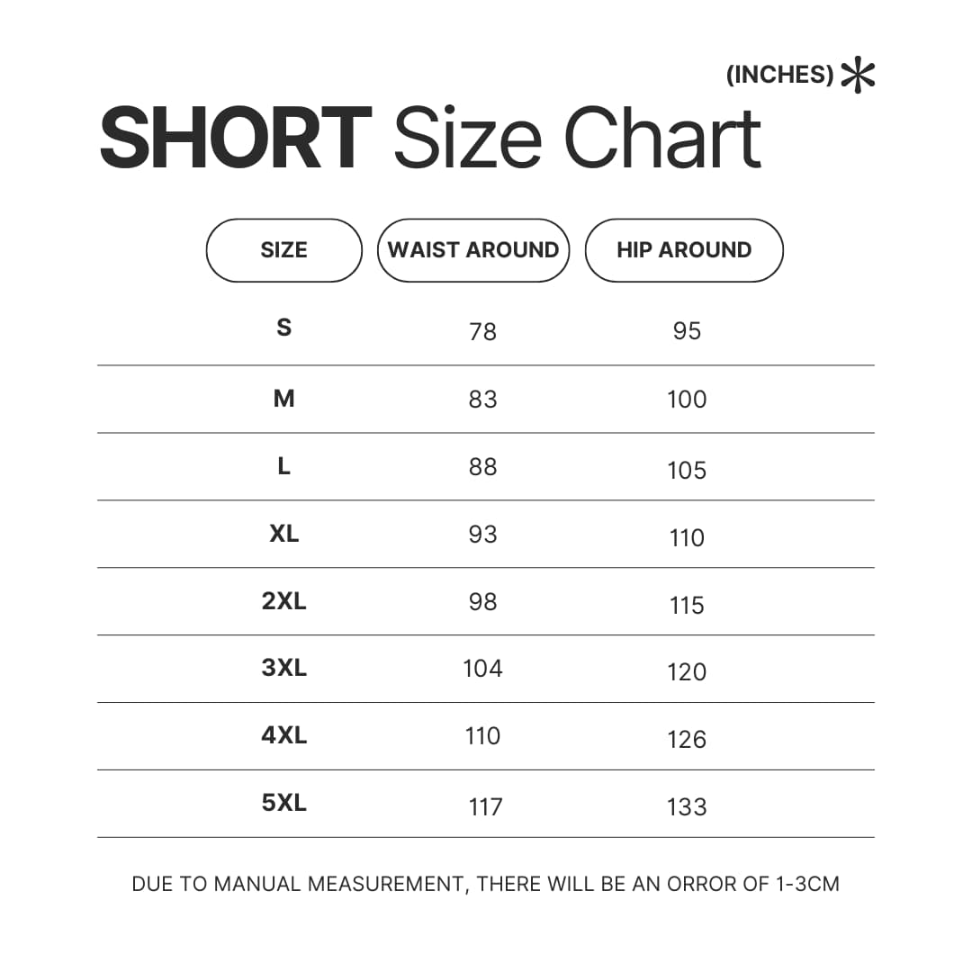 Short Size Chart - Naruto UK Store