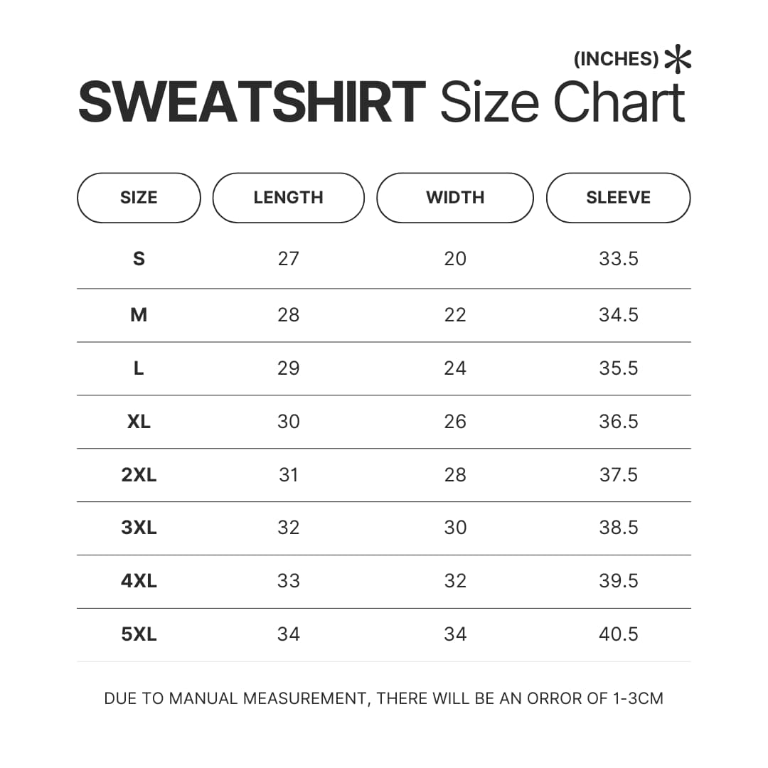 Sweatshirt Size Chart - Naruto UK Store