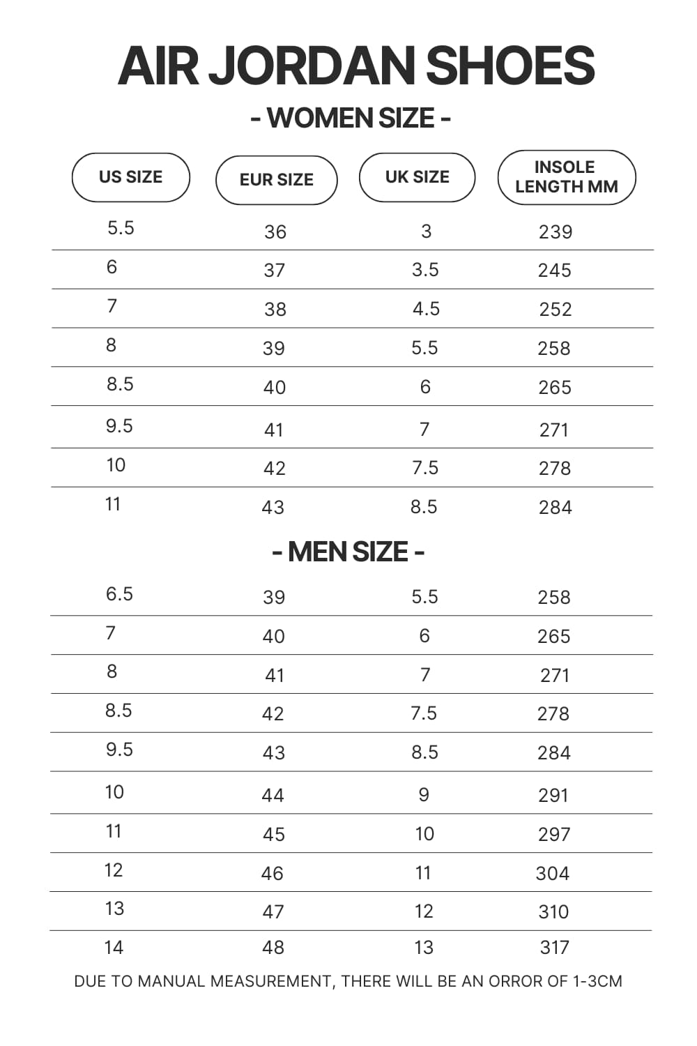 Air Jordan Shoes Size Chart - Naruto UK Store